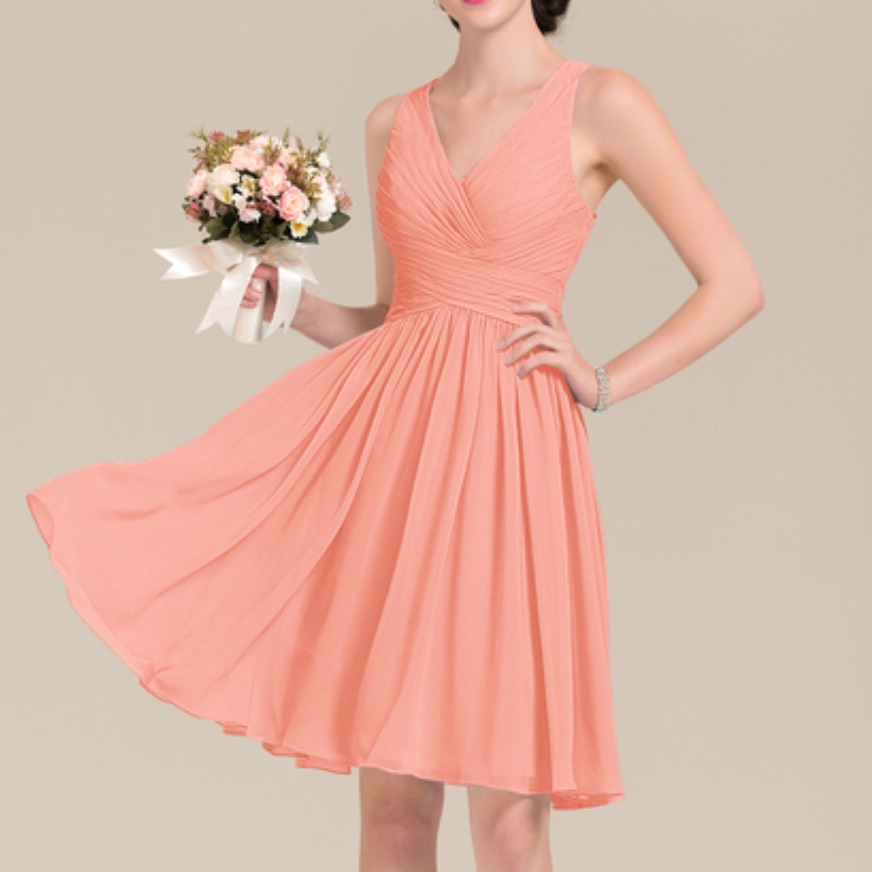 Bill Levkoff Pink Peach Chiffon Bridesmaid Dress, Women’s 10, Fits Like A Size 6